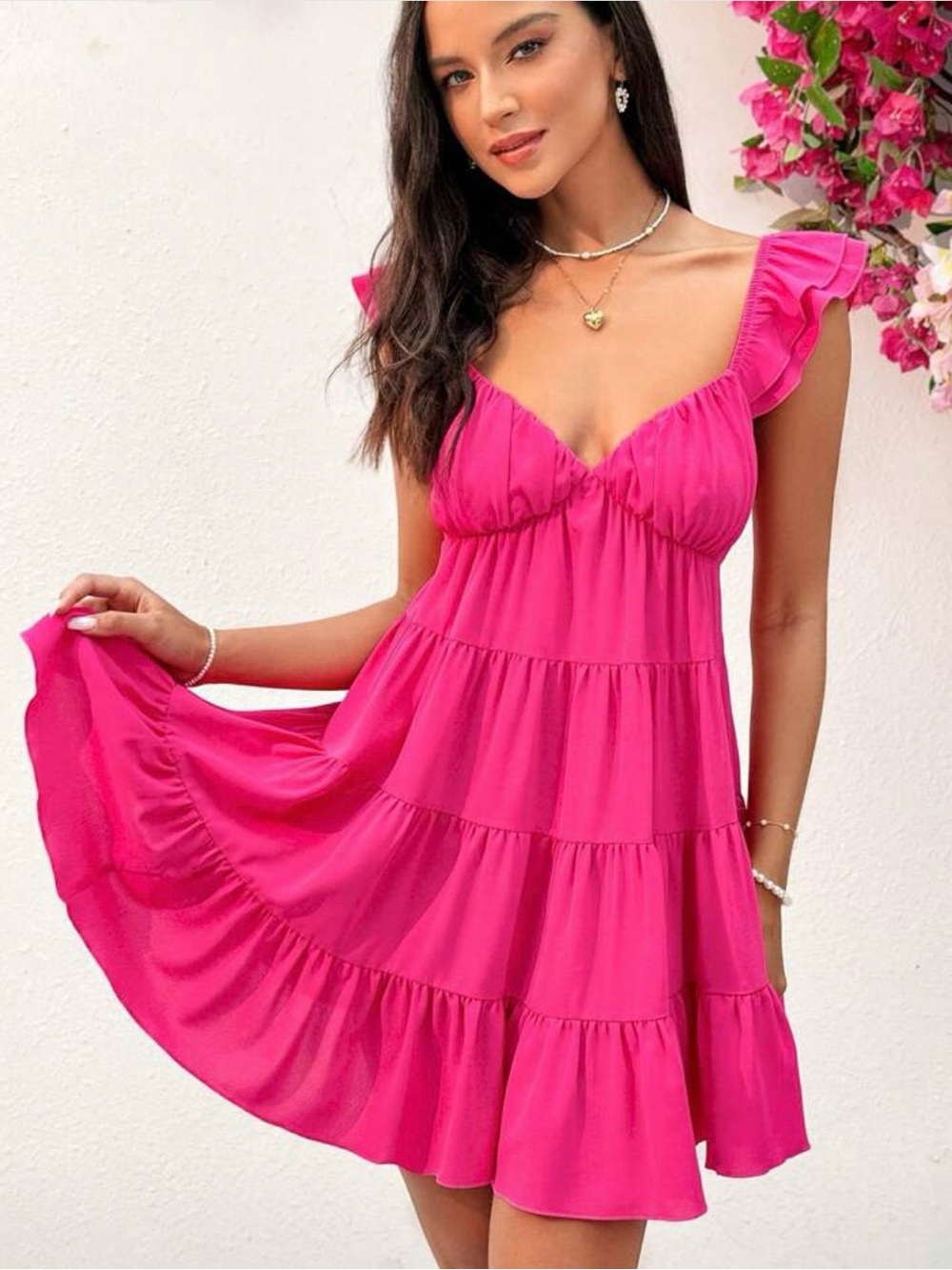 SHEIN Size Medium 6 Pink Ruffle Sleeve Summer Beach Vacation Dress